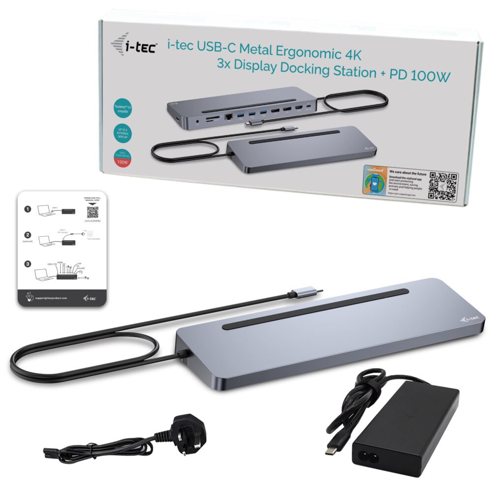I-TEC USB-C Metal Ergonomic 4K 3x Display Docking Station with PD 100 W + i-tec Universal Charger 100W bundle – Image 3
