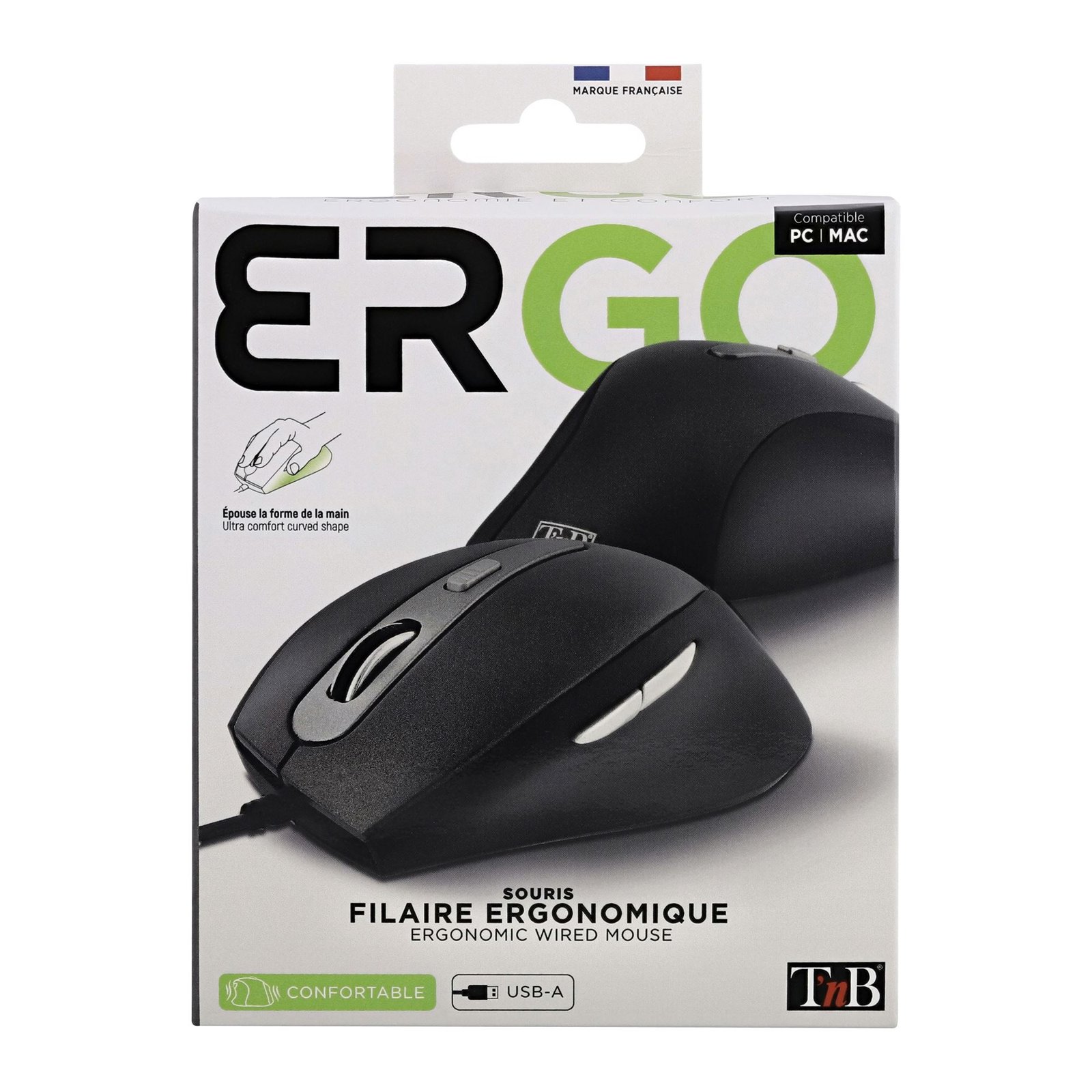 T'NB TNB Office Wired Mouse Black Ultra Comfortable Curved Shape Allowing To Perfectly Fit The Shape Of The Hand Pleasant Grip