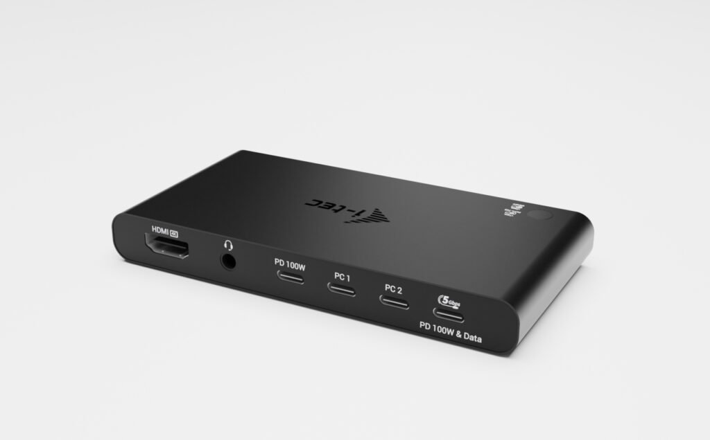 I-TEC KVM Docking Station HDMI for 2 hosts 1x HDMI 3xUSB-C 3.2 Gen1 2x USB-A 3.2 Gen 1 1x 3.5mm Audio/Mic Power Delivery 2x 100W – Image 3