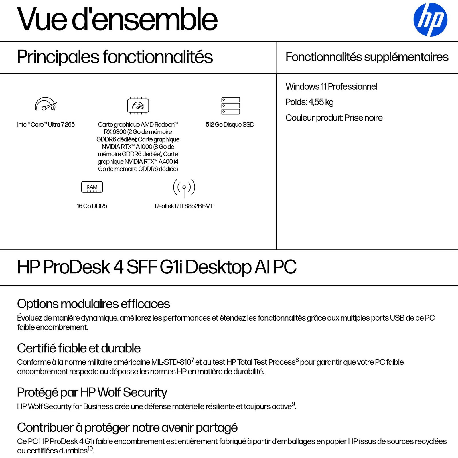 HP INC. HP Pro SFF 400 G1i Intel Core Ultra 7 265 16Go 512Go SSD UMA W11P 3/3/3 Smartbuy – Image 3