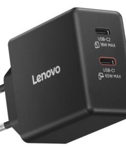Alternative view of LENOVO Dual Power adapter GaN USB-C AC 100/240 V 65Watt output connectors: 2 black