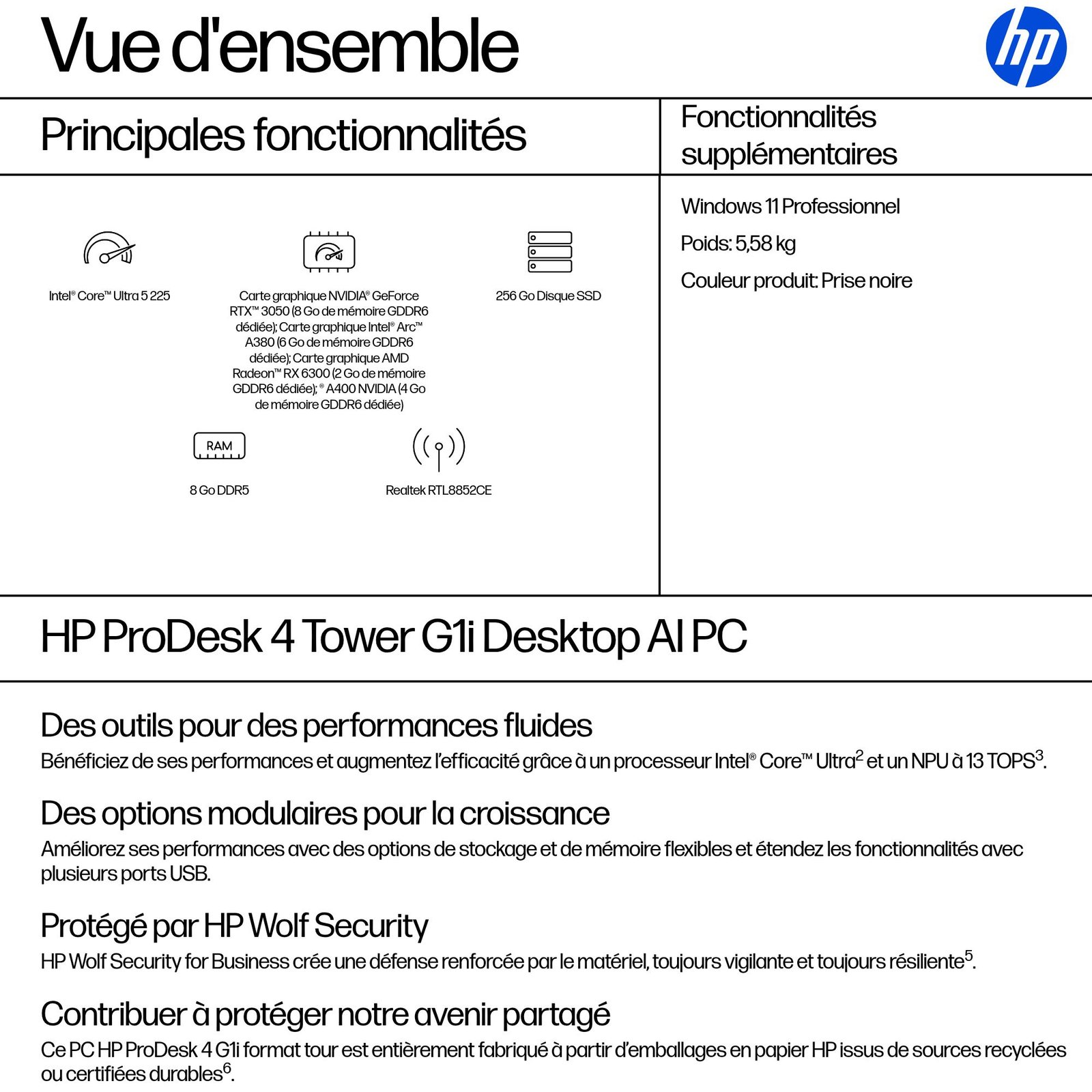 HP INC. HP Pro Tower 400 G1i Intel Core Ultra 5 225 8Go 256Go SSD UMA W11P 3/3/3 Smartbuy – Image 3