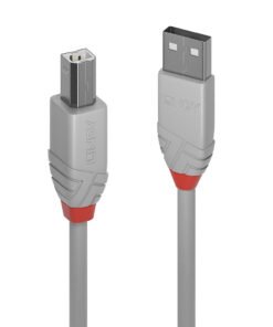LINDY 1m USB 2.0 Type A to B Cable Anthra Line USB Type A Male to B Male cool grey