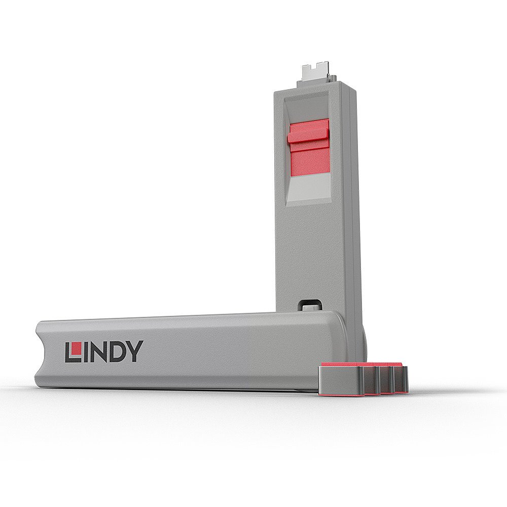 LINDY USB Type C Port Blocker Key - Pack of 4 Blockers Red