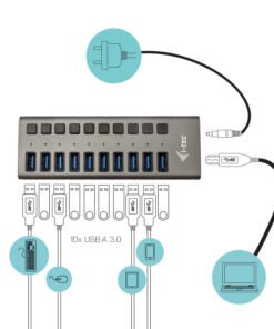 Alternative view of I-TEC USB 3.0 Charging HUB 10port port with external power adapter 48W 10x USB charging port for Tablets Notebooks Ultrabooks PC