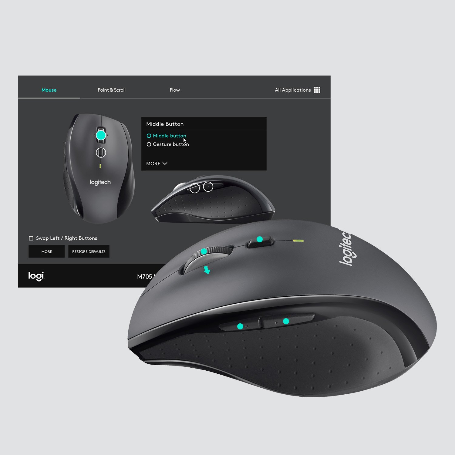 LOGITECH Marathon M705 Mouse right-handed laser wireless 2.4 GHz USB wireless receiver – Image 4