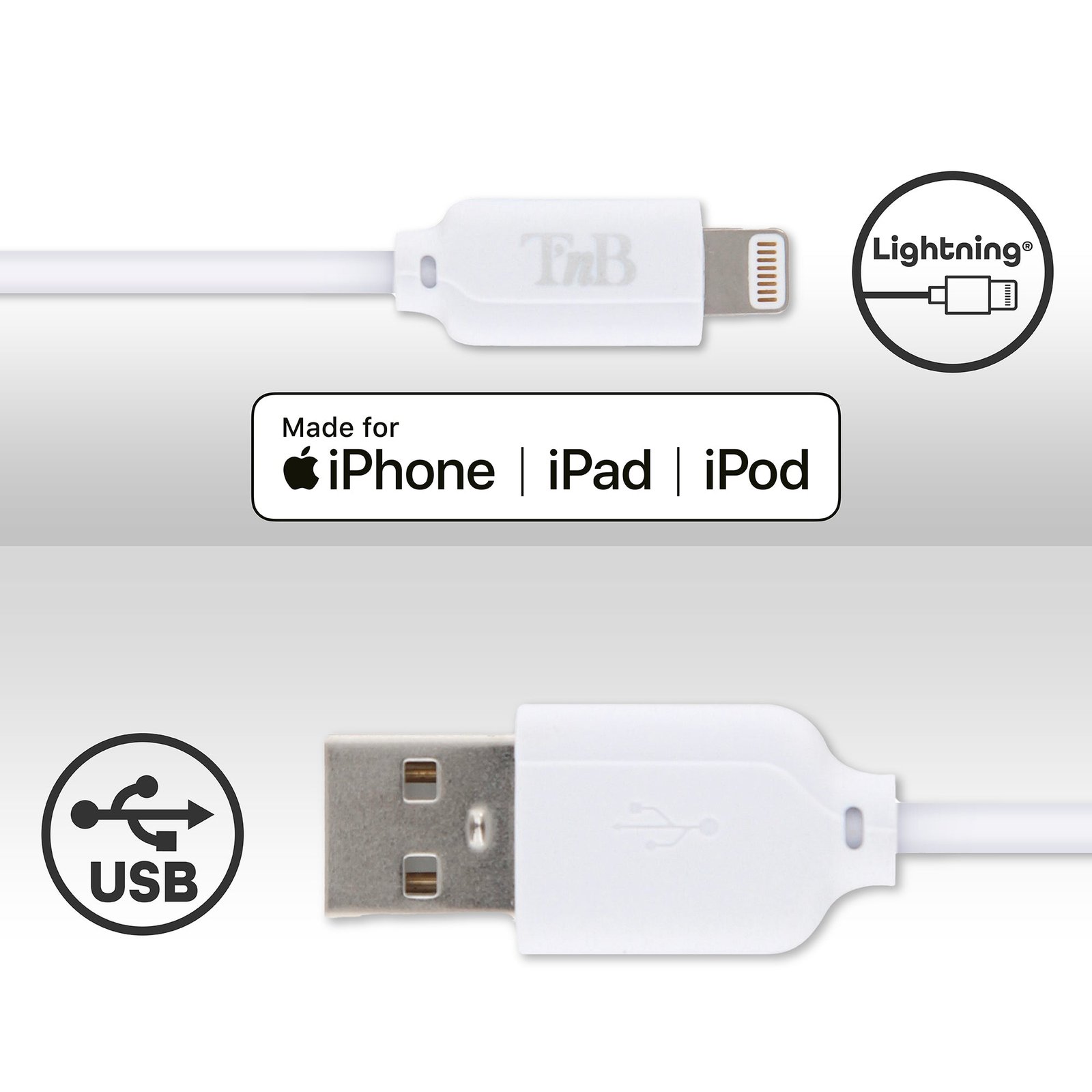T'NB TNB Lightning/USB Cable 1m White – Image 2