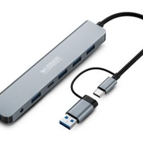 URBAN FACTORY Minee 7in1 USB-A/C Hub With 5 USB-A / 1 USB-C And DC Input Sideral Grey With Power Adapter