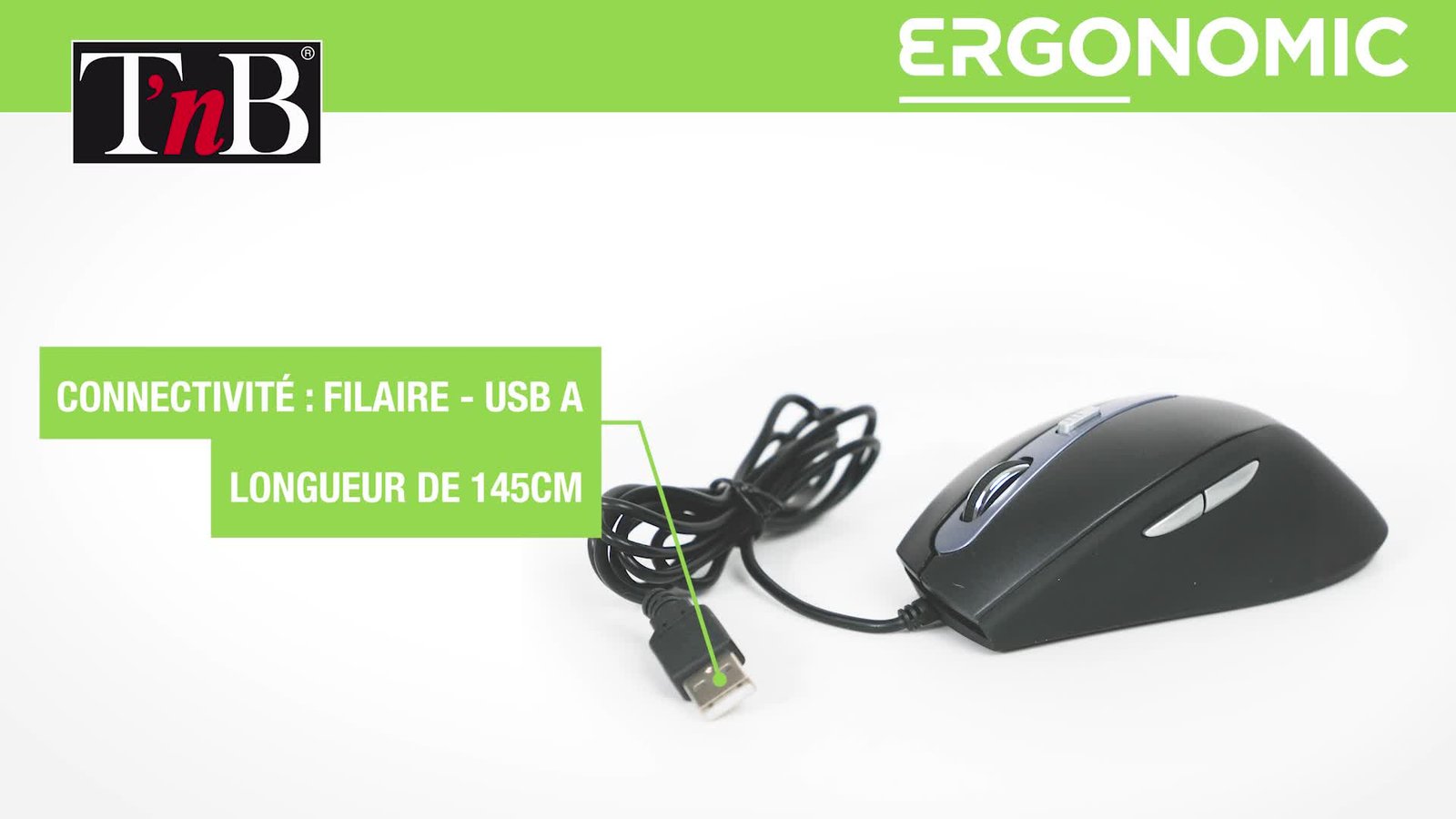 T'NB TNB Office Wired Mouse Black Ultra Comfortable Curved Shape Allowing To Perfectly Fit The Shape Of The Hand Pleasant Grip – Image 3