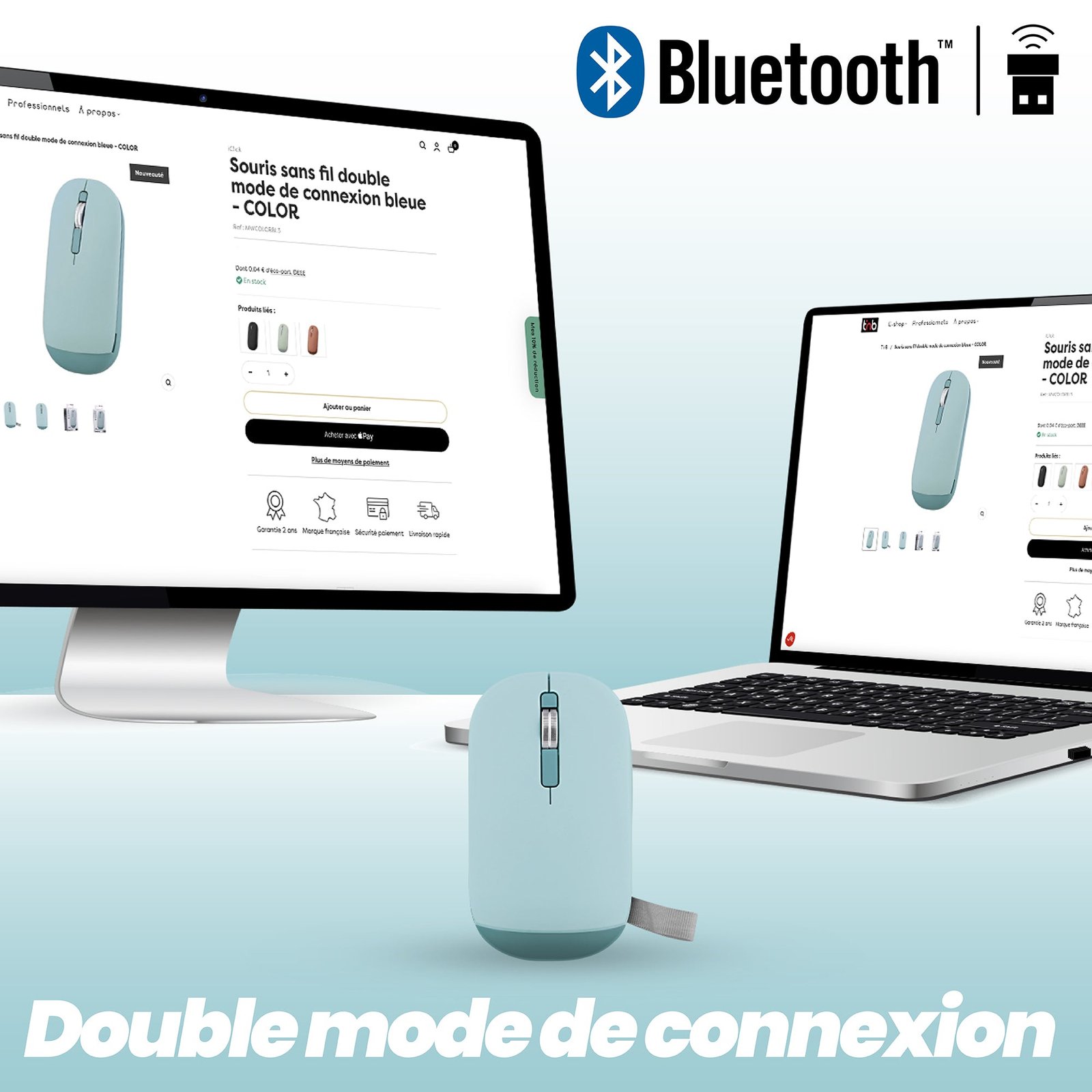 T'NB TNB COLOR - Souris sans fil double mode de connexion - bleu – Image 4