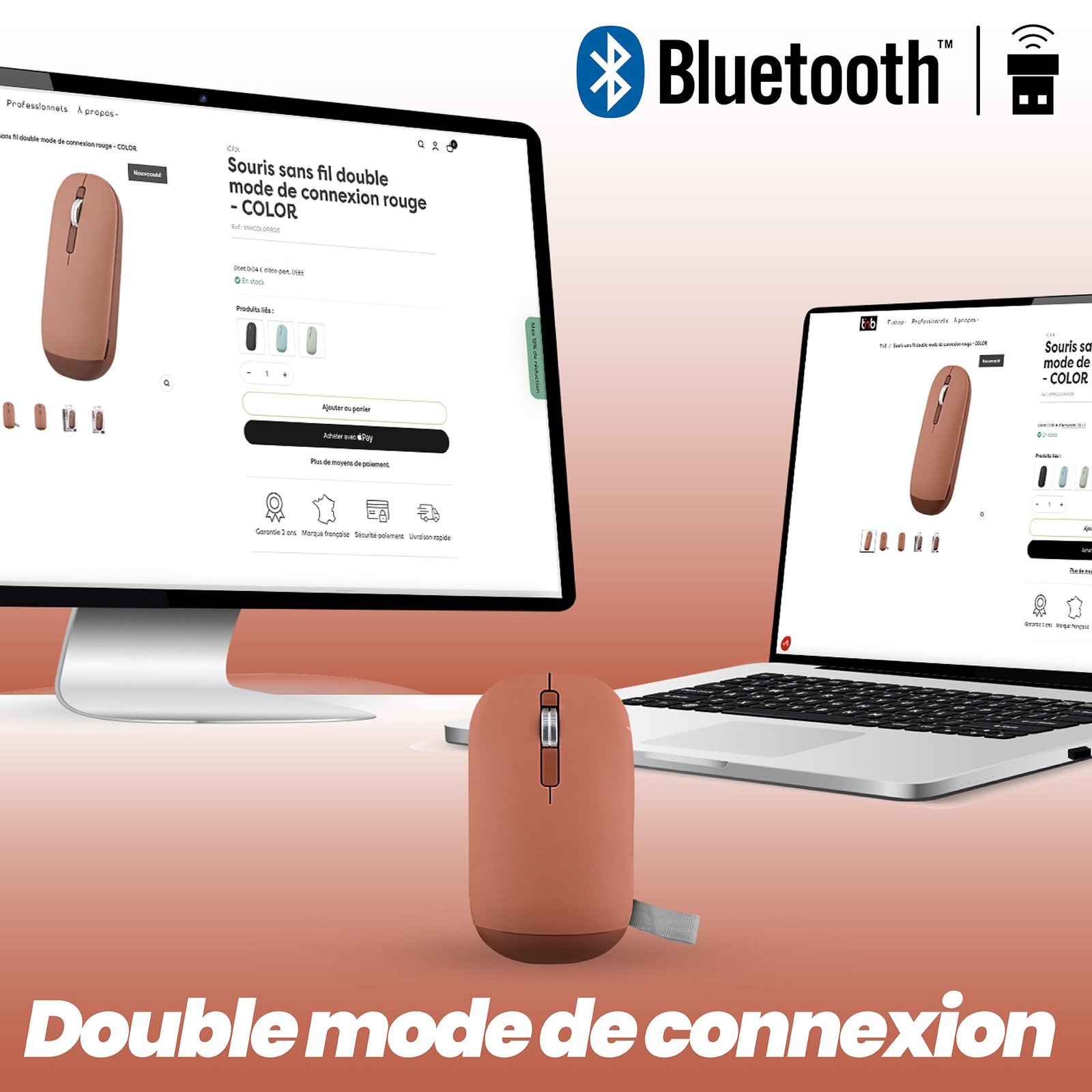 T'NB TNB COLOR - Souris sans fil double mode de connexion - rouge – Image 4
