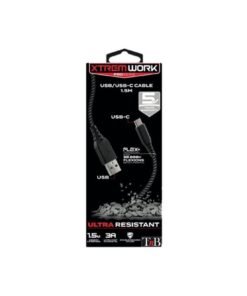 T'NB TNB XTREMWORK USB/USB-C 1.5m Cable Black/Grey – Image 3