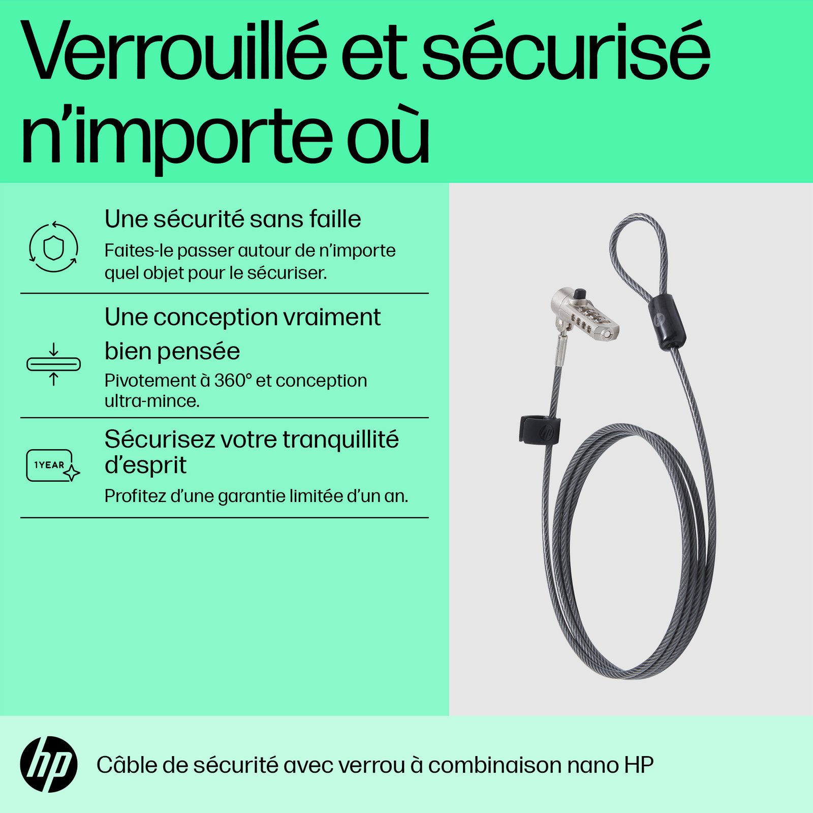 HP INC. HP Nano Combination Cable Lock – Image 3
