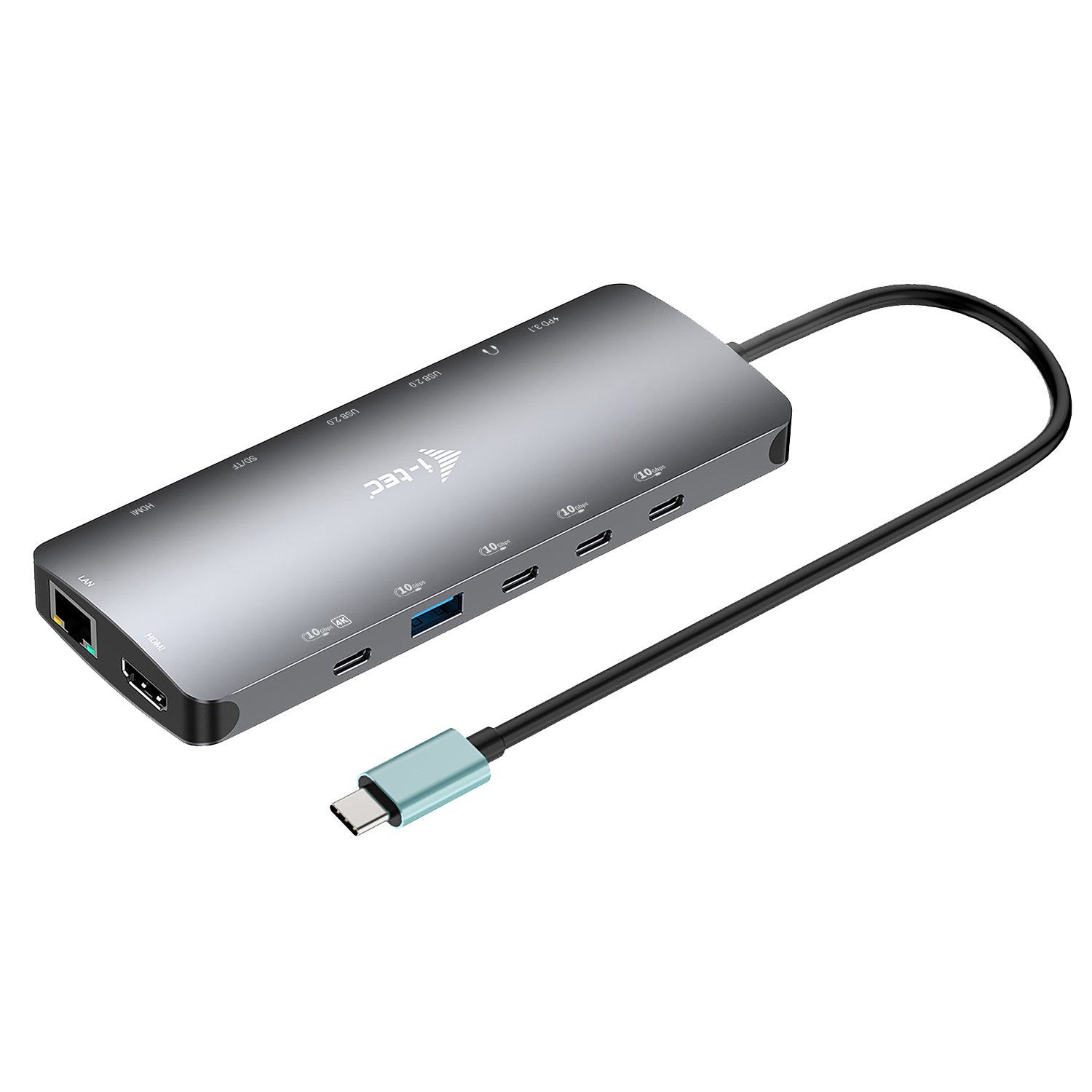 I-TEC USB-C Metal NanoDock 2xHDMI 1xUSB-C Video 1xGLAN 1xAudio/Mic 1xSD/microSD 1xUSB 3.2 3xUSB-C 3.2 Gen2 2xUSB 2.0 PD140W+charger – Image 2