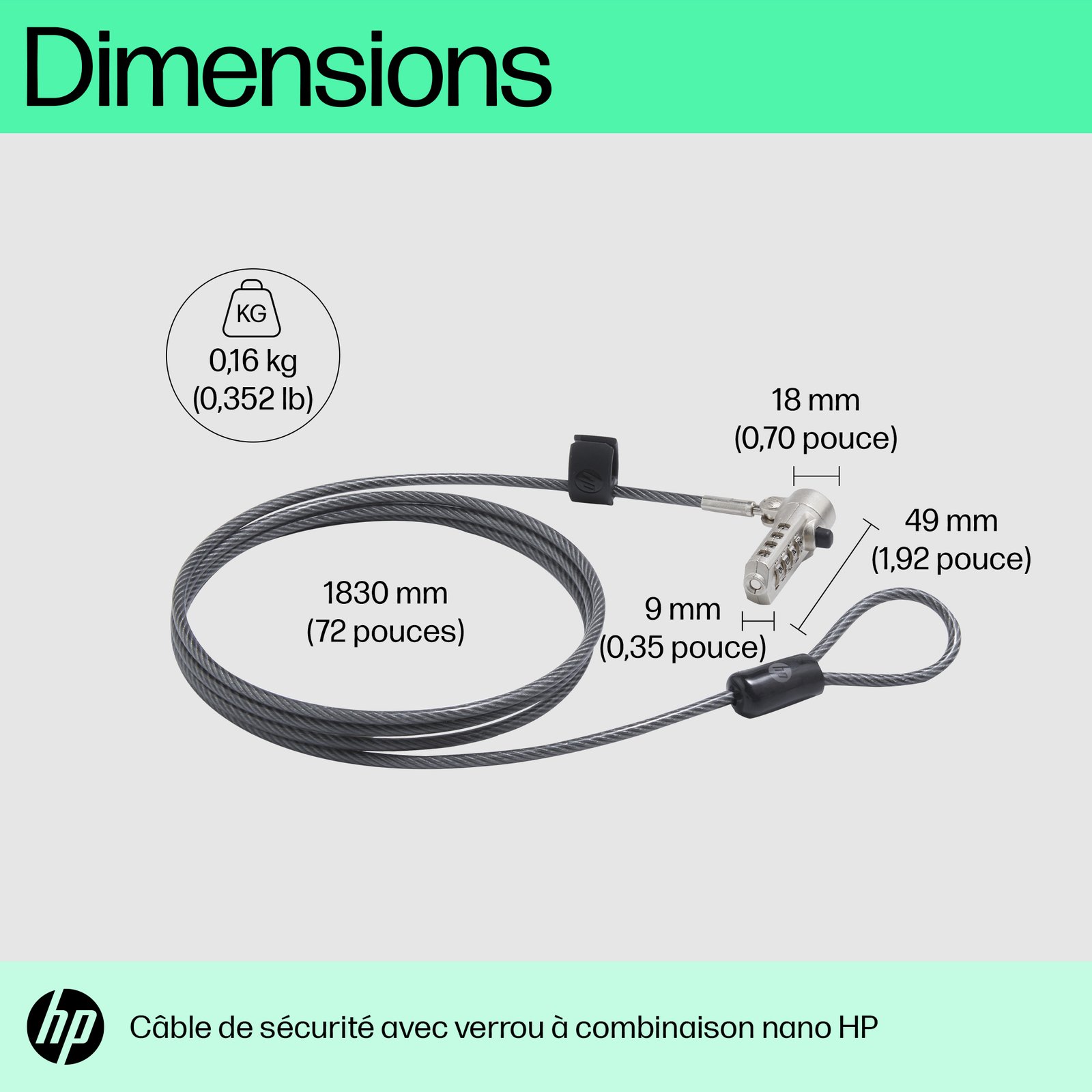 HP INC. HP Nano Combination Cable Lock – Image 2