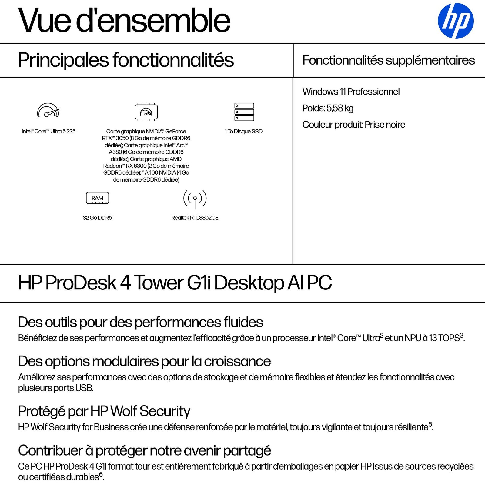 HP INC. HP Pro Tower 400 G1i Intel Core Ultra 5 225 32Go 1To SSD UMA W11P 3/3/3 Smartbuy – Image 3
