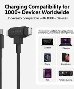 TARGUS Hyper HyperJuice Silicone USB-C to USB-C and Lightning Hybrid 60W Cable - Black – Image 5