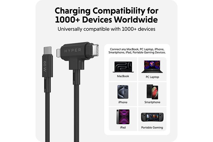 TARGUS Hyper HyperJuice Silicone USB-C to USB-C and Lightning Hybrid 60W Cable - Black – Image 5